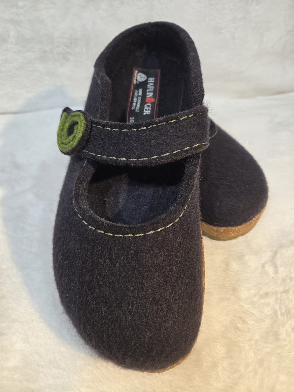 Haflinger Women's Alice Line Black Mary Jane Shoes with Green Swirl Accent - Picture 6 of 11